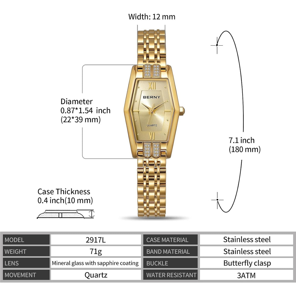 Berny Gold Watches For Women Dainty Hexagon Ladies Quartz Wrist Watches Stainless Steel Band Fashion Analog Watch Luxury Bracelet