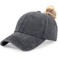 HH HOFNEN Ponytail Hats Womens Washed Distressed Baseball Cap High Ponycaps Cotton Dad Hat with Ponytail Hole #1 Black