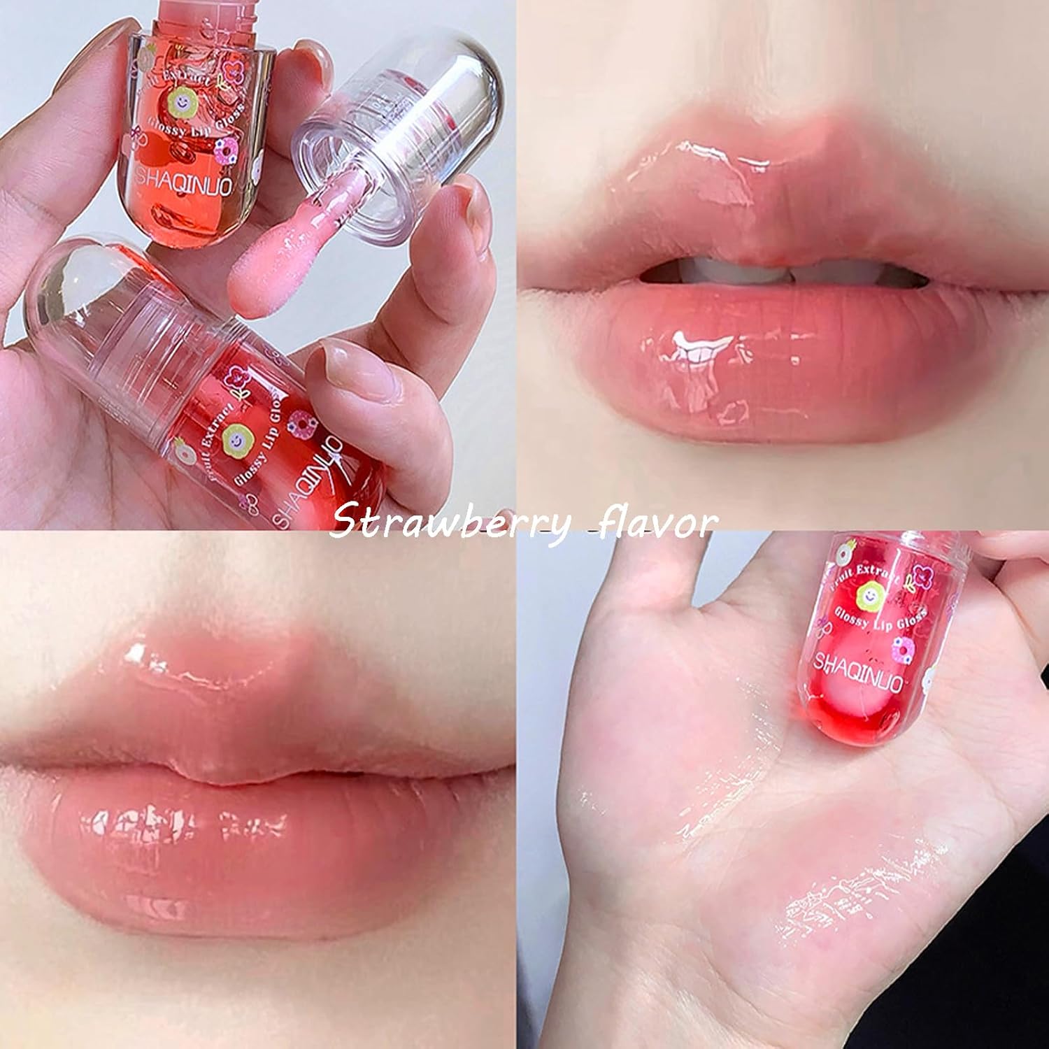 4 Pcs Lip Gloss Oil Set, Fruit Flavored Lip Gloss Set Cute Lip Jelly Hydrating Lip Make-Up for Women, Party Gift, Non-toxic