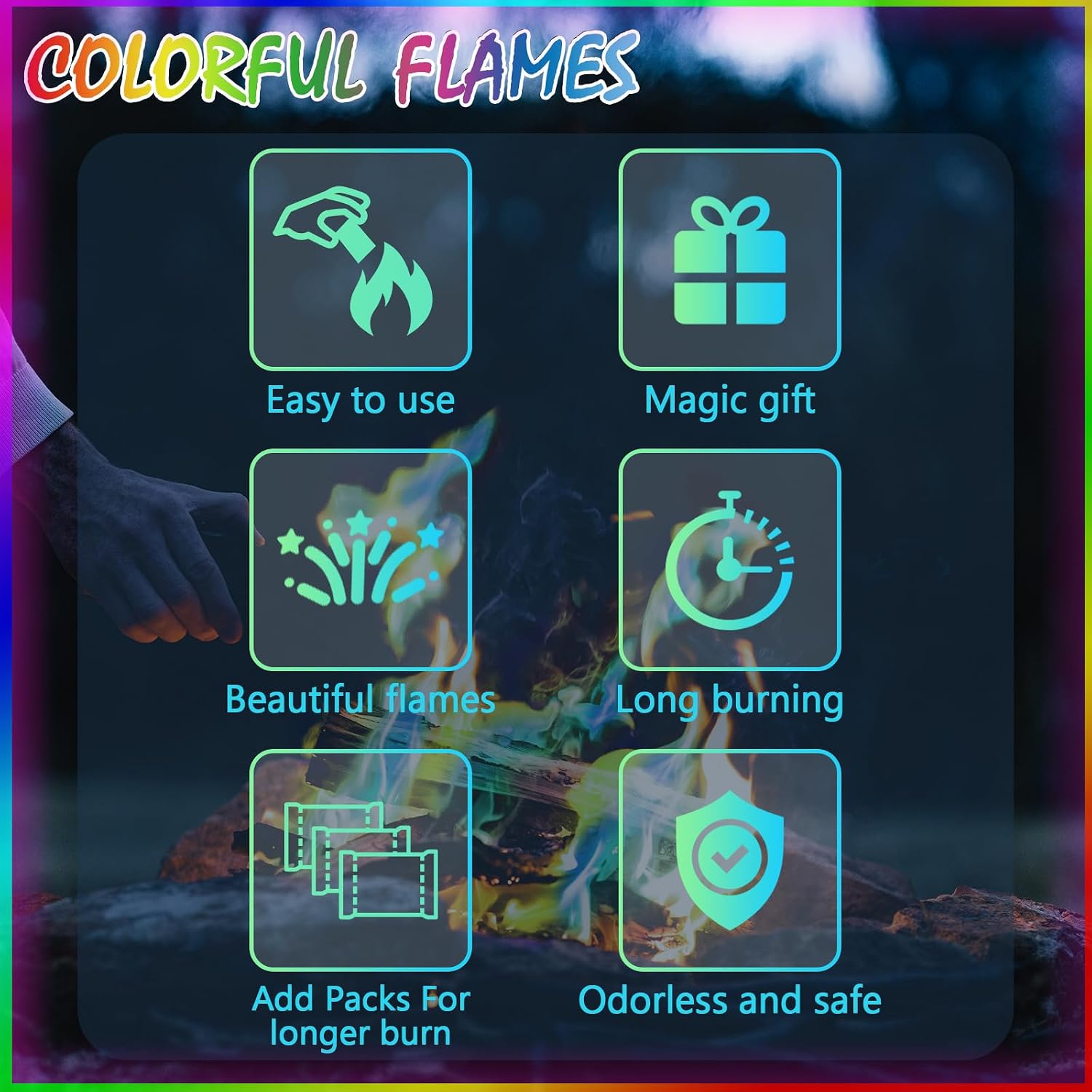 12Pack Fire Color Changing Packets，Magic Color Fire Packets For Outdoor Campfires, Fire Pits, Fireplaces, Long-Lasting Colorful Flames, Safe Camping Essentials