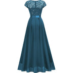 Miusol Women'S Elegant V-Neck Cap Sleeve Sequined Floral Lace Formal Party Maxi Dress
