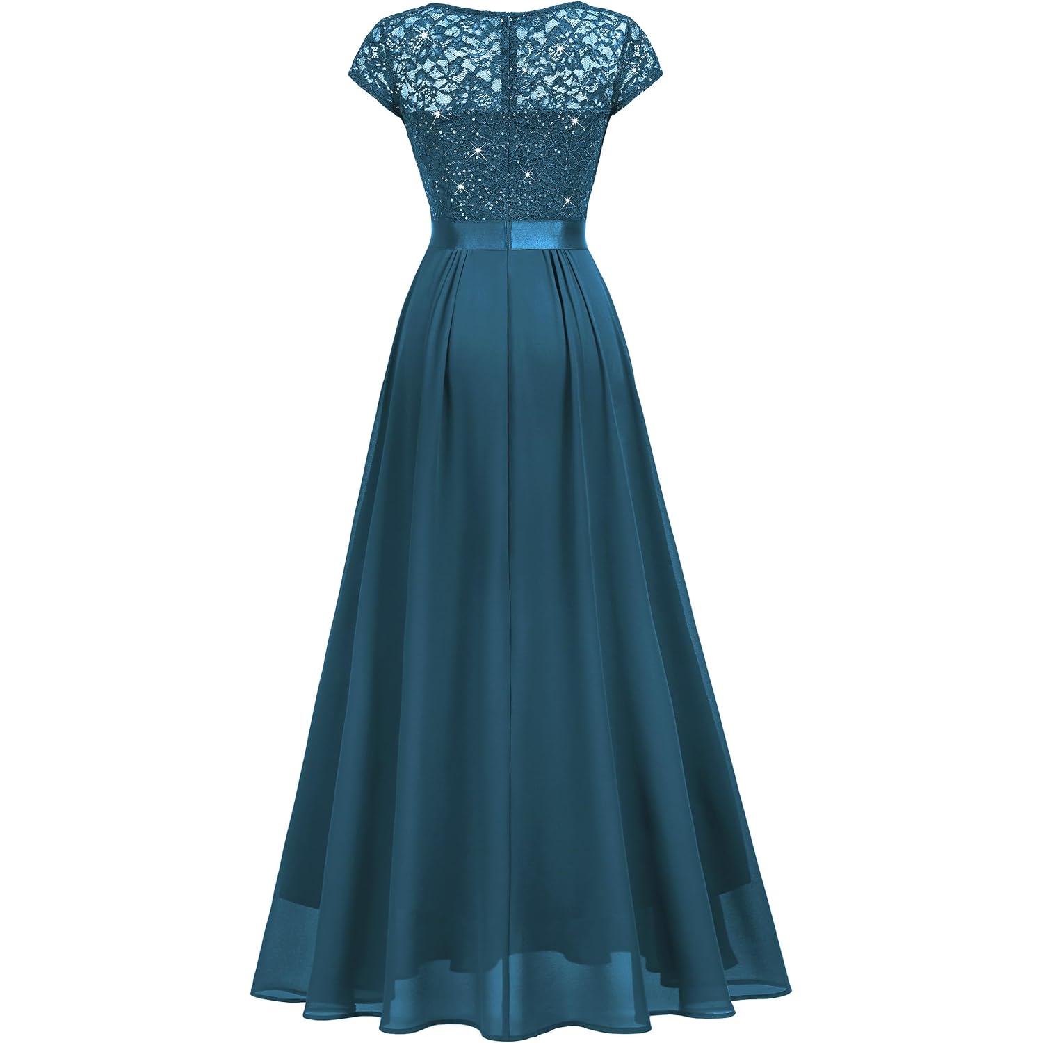 Miusol Women'S Elegant V-Neck Cap Sleeve Sequined Floral Lace Formal Party Maxi Dress