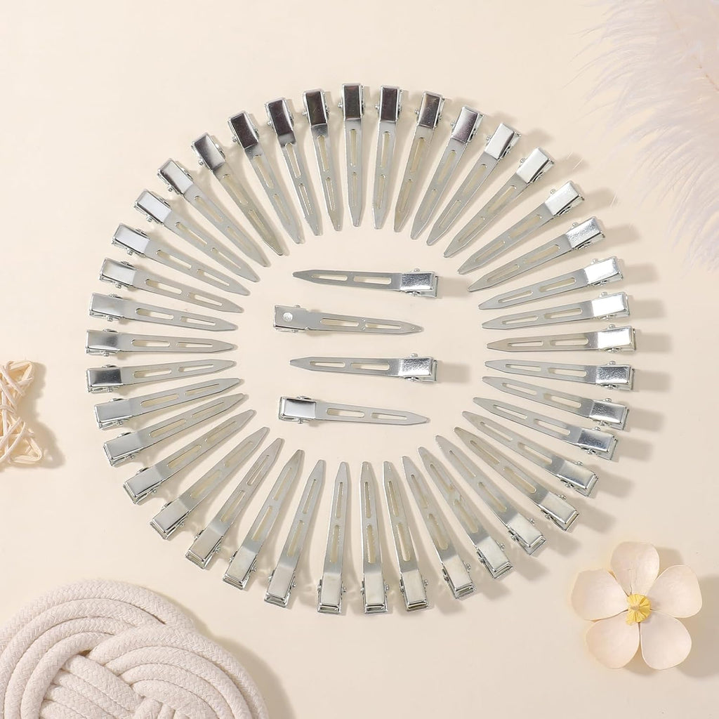 Choicbaby 40Pcs Silver Hair Clips Metal Duckbill Clip 2.2 Inch Duck Clips For Hair Single Prong Curl Hairpins With Holes Duckbill Hair Accessories For Girls Women Hair Styling Clips