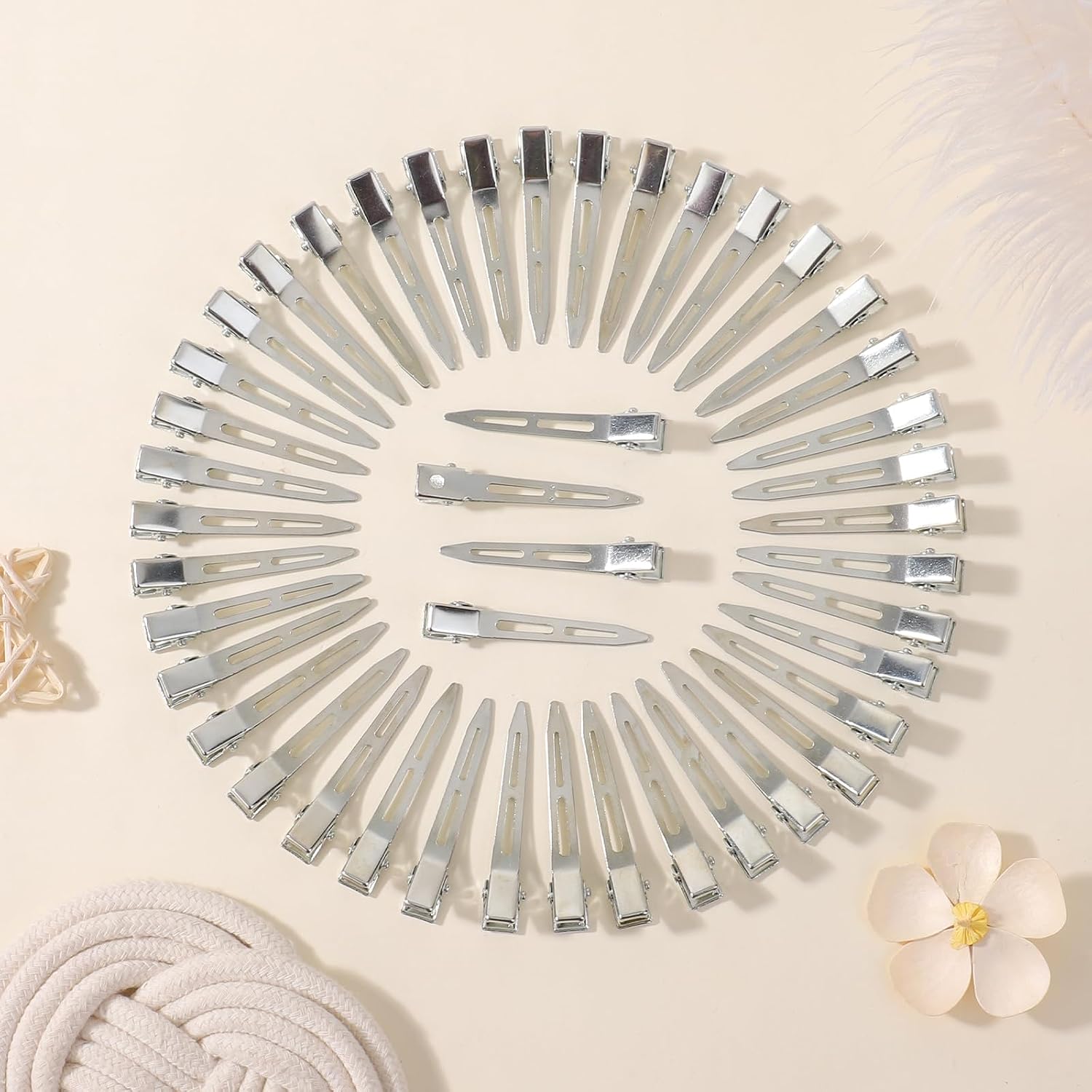 Choicbaby 40Pcs Silver Hair Clips Metal Duckbill Clip 2.2 Inch Duck Clips For Hair Single Prong Curl Hairpins With Holes Duckbill Hair Accessories For Girls Women Hair Styling Clips