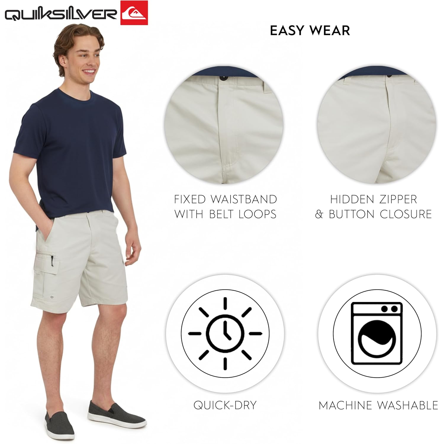 Quiksilver Men'S Regular Fit Fixed Waist Water Friendly Active Hybrid Cargo Shorts (32-42