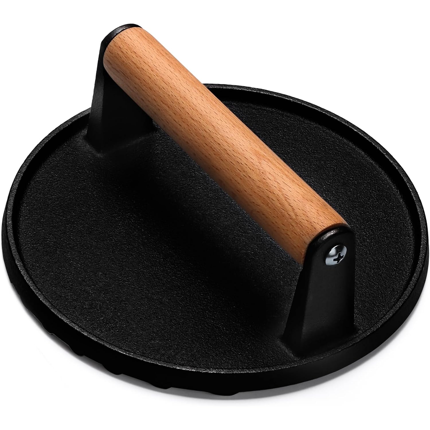 Ewfen Burger Press, 7" Round Heavy-Duty Cast Iron Smash Bacon Press Meat Steak With Wood Handle For Griddle, Sandwich, Nonstick Pan