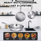 EWFEN Tri-Ply Stainless Steel Frying Pans Set, 8”/10”/12” Cooking pans, PFOA&PTFE Free Skillet, Induction Cooking Pan, Dishwasher and Oven Safe, Fast & Even Heat, Heavy Duty and Detachable Handle