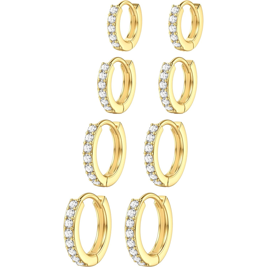 Small Gold Silver Hoop Earrings Set for Women - Hypoallergenic 14K Gold Plated Earring Stack Cartilage Earrings Dainty Huggie Hoops Earrings for Multiple Piercing Lightweight 4Pairs 20G