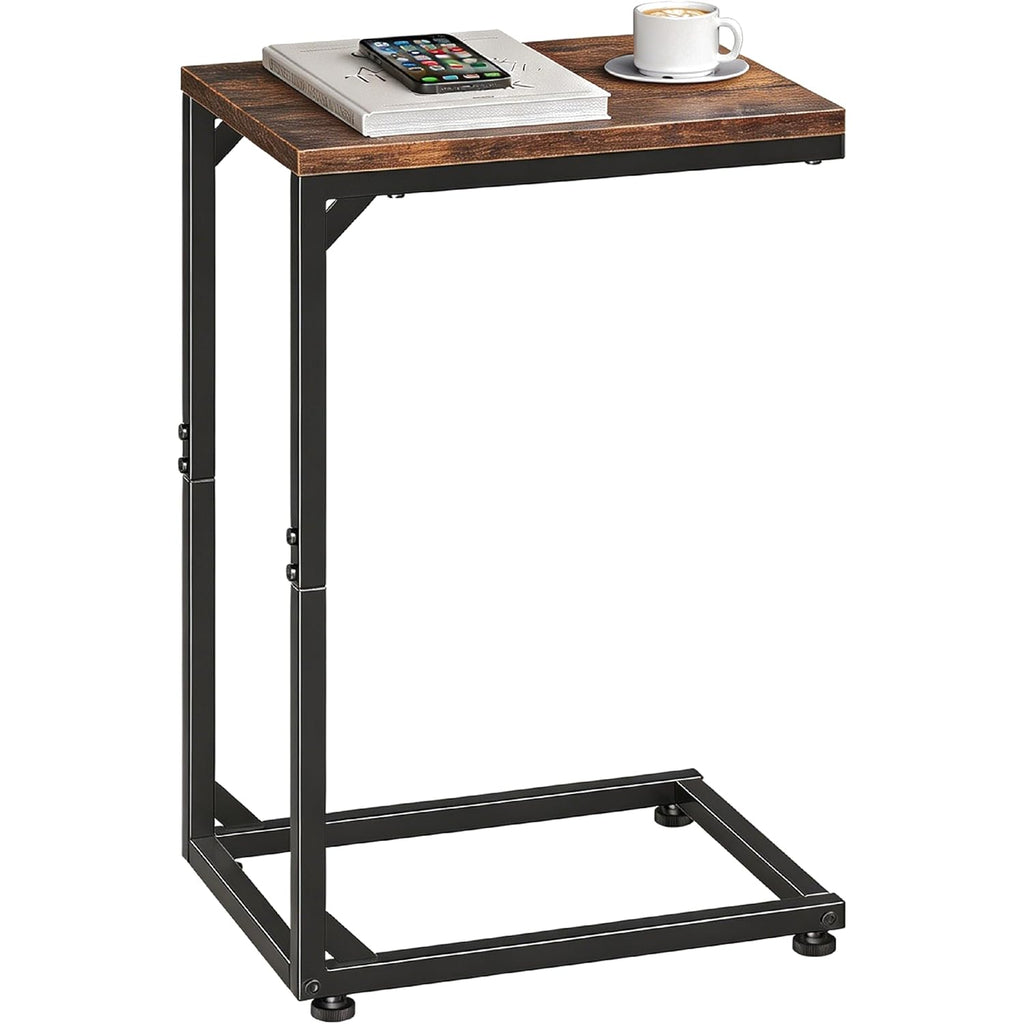 Simple Trending C Shaped End Table, Tv Tray For Couch, Small Side Table With Metal Frame, For Living Room Bedroom, Rustic Brown