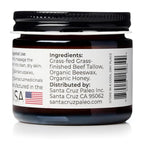 Santa Cruz Paleo, Beef Tallow, Beeswax & Honey Face Moisturizer, Organic, Unscented Grassfed Beef Tallow Skin Care, Sunscreen Free, Non Comedogenic Face & Body Moisturizer For Sensitive Skin, 2 Oz