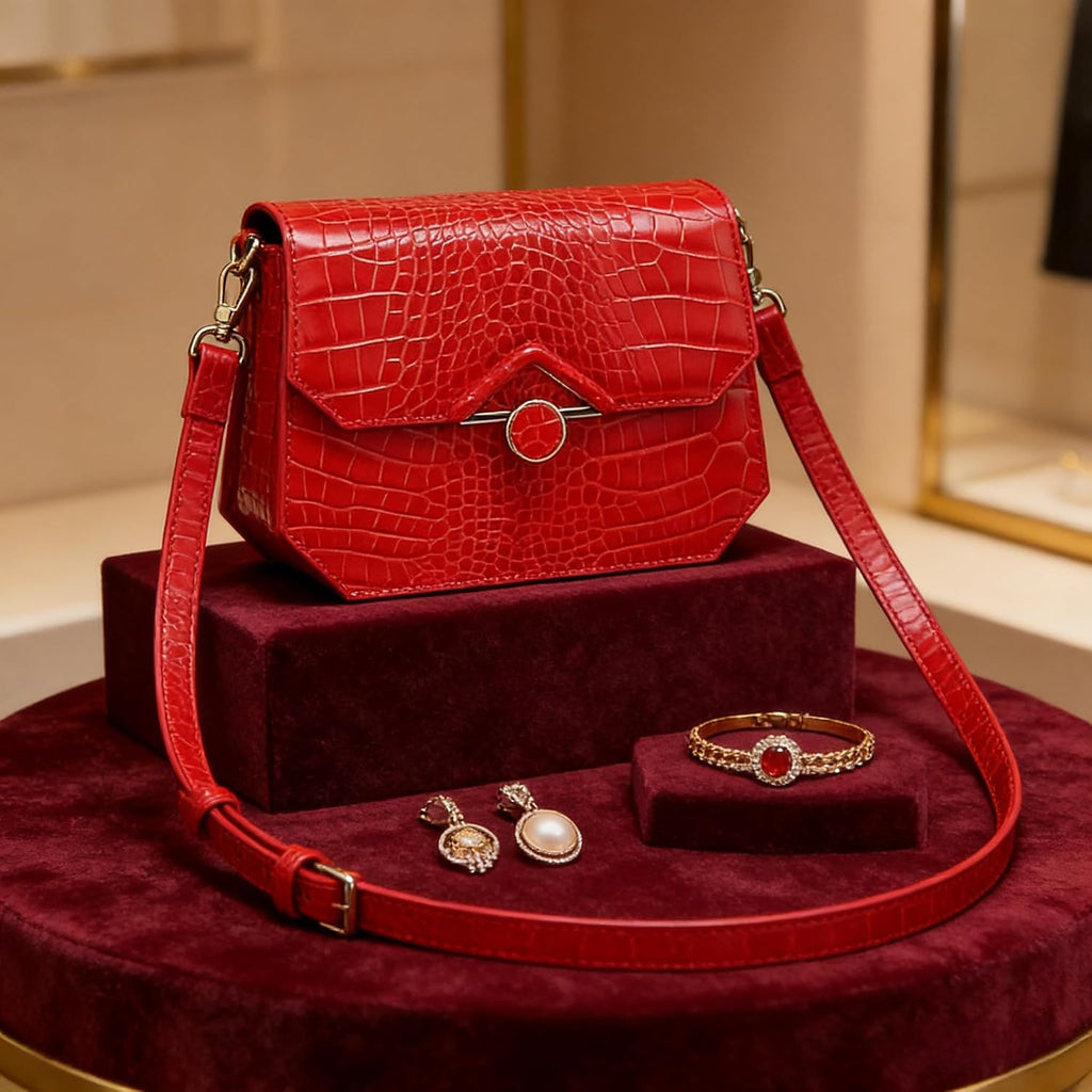 Genuine Leather Retro Vintage Look Shoulder Bag Women Underarm Bag With Crocodile Print Gifts For Women