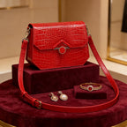 Genuine Leather Retro Vintage Look Shoulder Bag Women Underarm Bag With Crocodile Print Gifts For Women