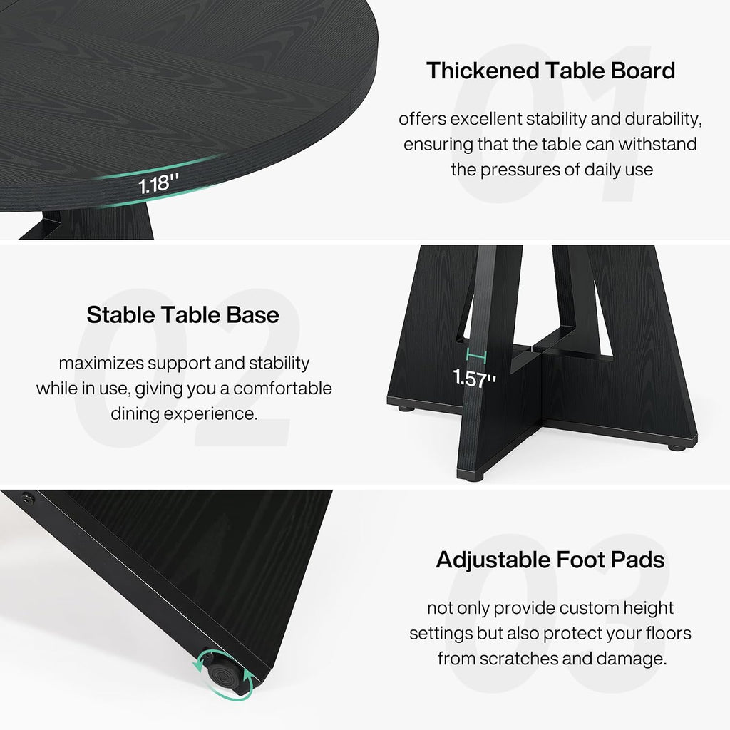 Tribesigns 47 Inch Round Dining Table Wood Kitchen Table For Dining Room, 47" Dinner Room Tables For 4-6, Farmhouse Accent Furniture With Wooden Tabletop And Cross Base, Black