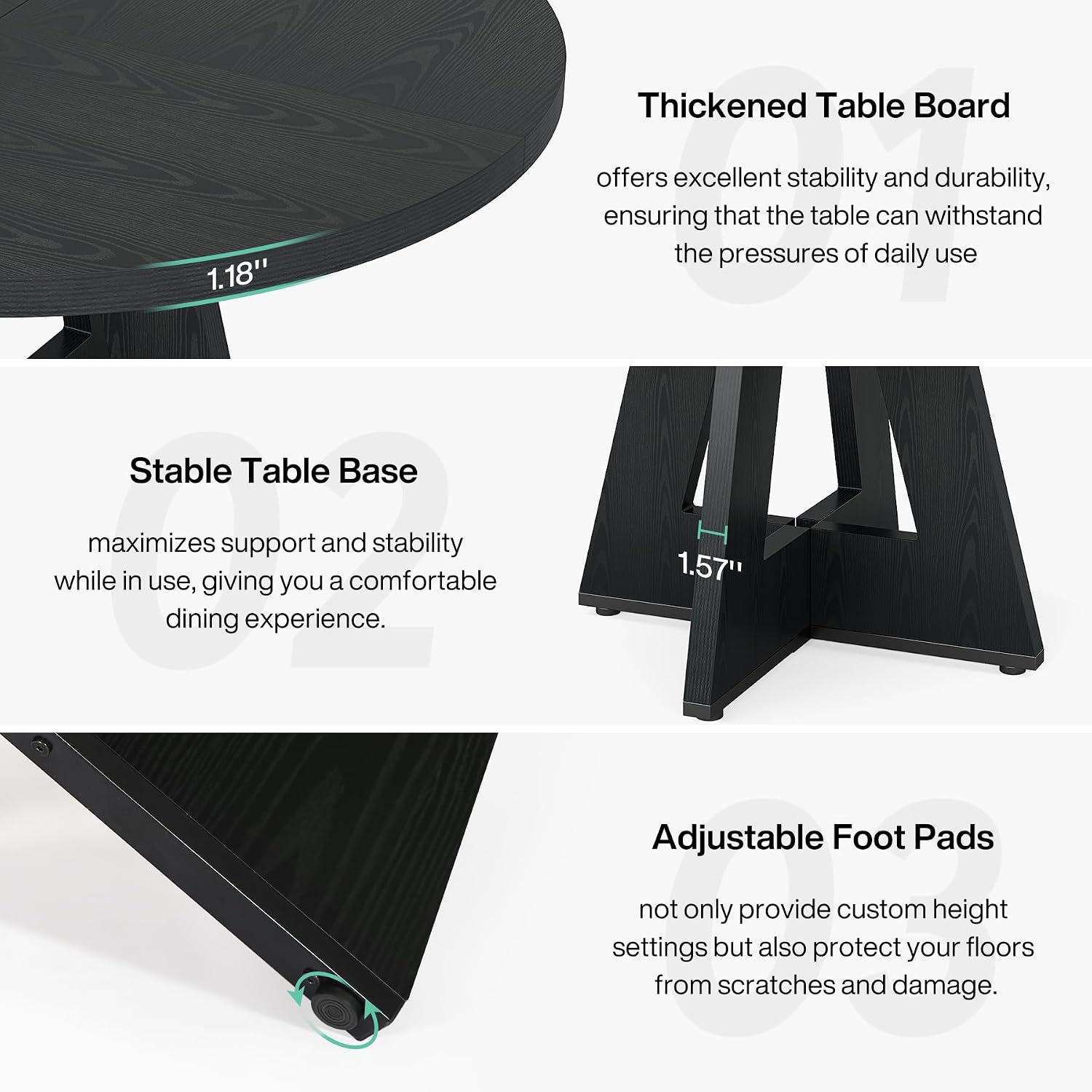 Tribesigns 47 Inch Round Dining Table Wood Kitchen Table For Dining Room, 47" Dinner Room Tables For 4-6, Farmhouse Accent Furniture With Wooden Tabletop And Cross Base, Black