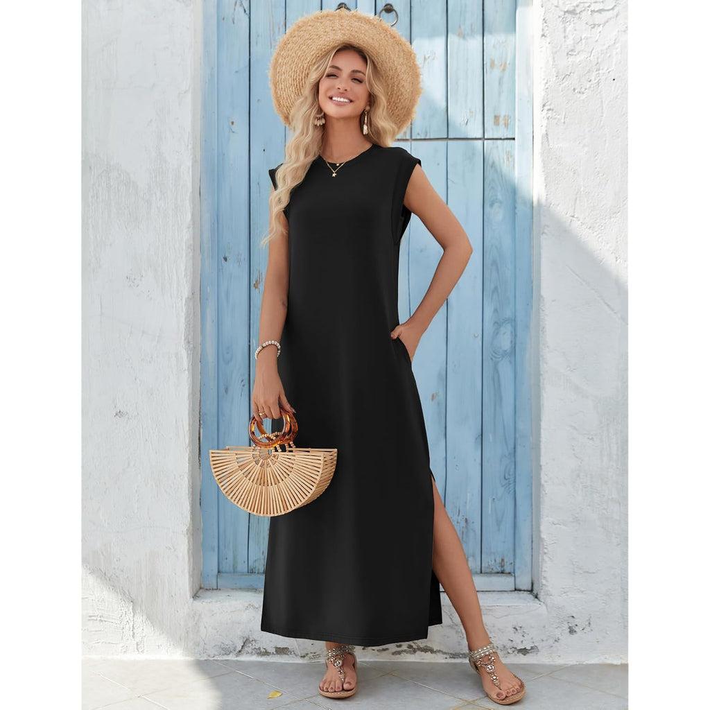 Zeagoo Summer Dresses For Women 2026 Long Maxi Sundresses Loose Split Wrinkle-Free Beach Travel Vacation Clothes