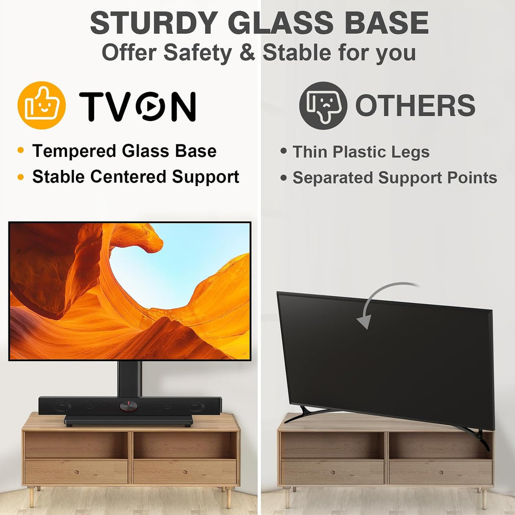 Swivel Table Top Tv Stand For 20-43 Inch Tvs Holds Up To 88 Lbs | Universal Tv Stand Base With 4-Level Height Adjustment And Tempered Glass Base, Max Vesa 200X200Mm, Black