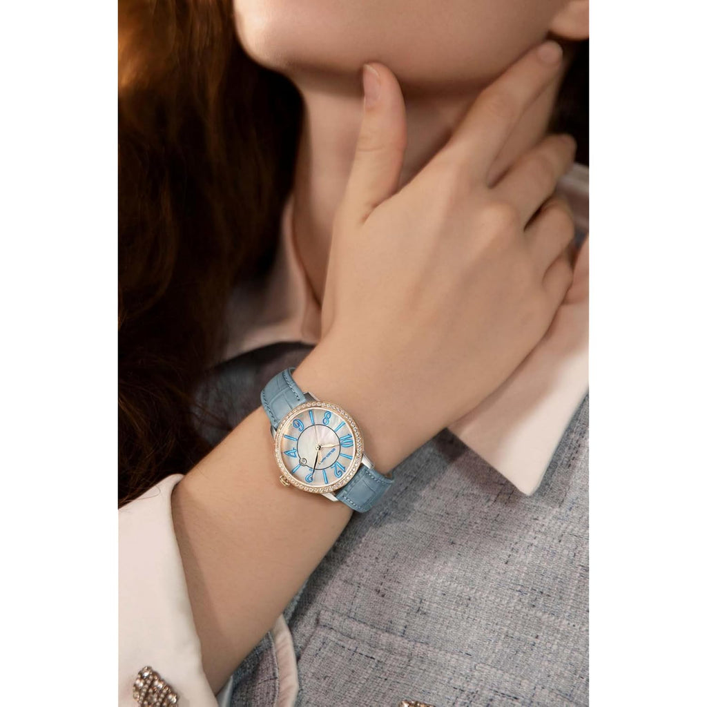 Golden Maple Dainty Watches For Women, Mother-Of-Pearl Dial And Swiss Quartz Movement, Ladies Watch With Leather Strap