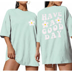 ADOREJOY Oversized Tshirts for Women Crewneck Summer Graphic Tees Short Sleeve Loose Basic Tops 2026 C Light Green Flower