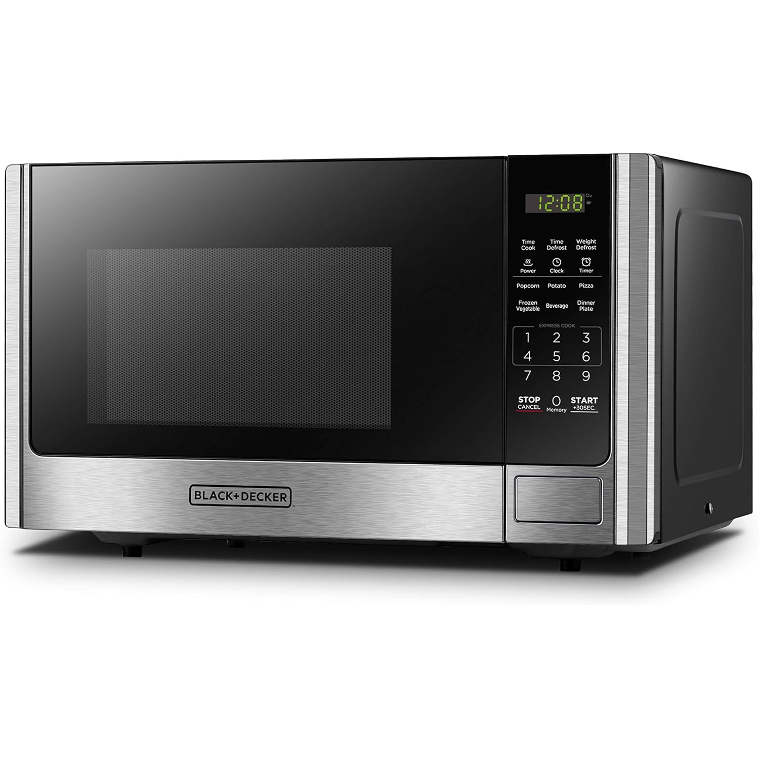 BLACK+DECKER Digital Microwave Oven with Turntable Push-Button Door, Child Safety Lock, Stainless Steel, 0.9 Cu Ft