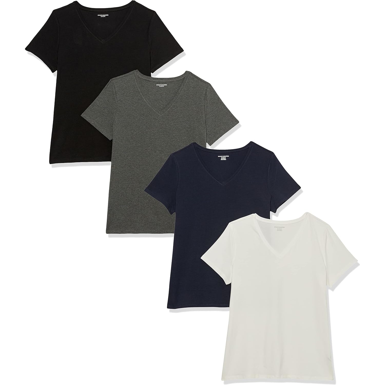 Women's Regular-Fit Short-Sleeve T-Shirt (Crewneck and V-Neck Options), Multipacks