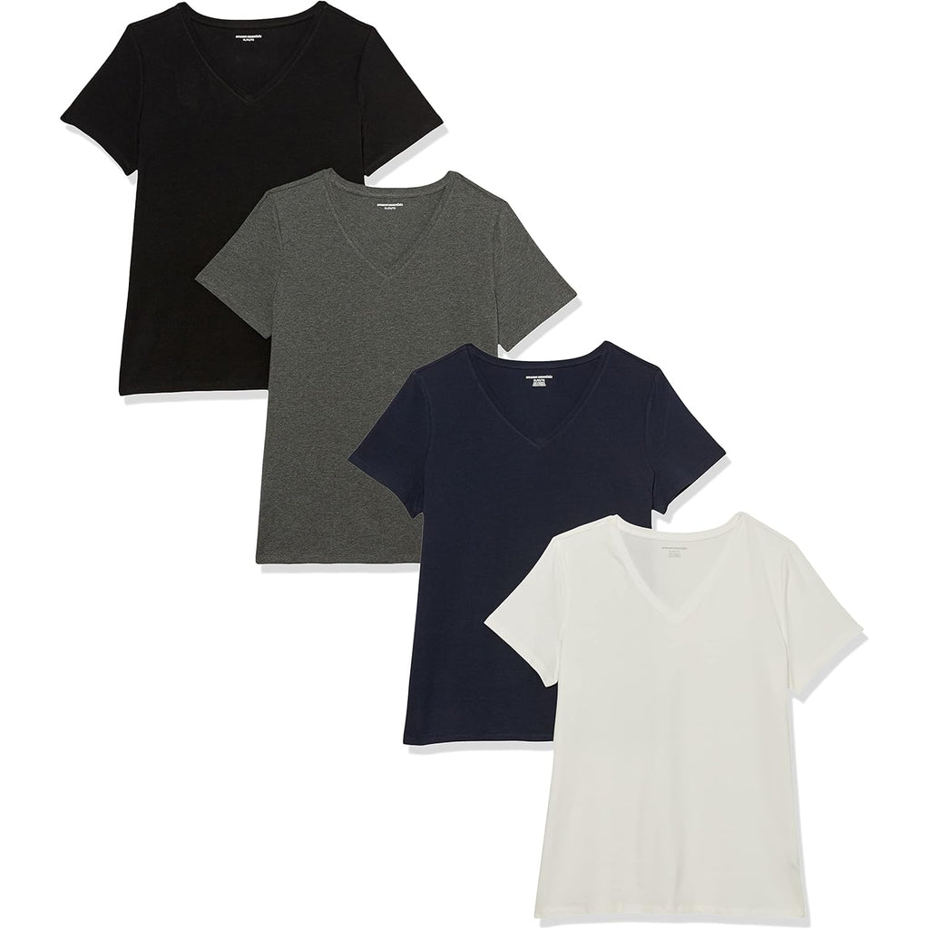 Women's Regular-Fit Short-Sleeve T-Shirt (Crewneck and V-Neck Options), Multipacks