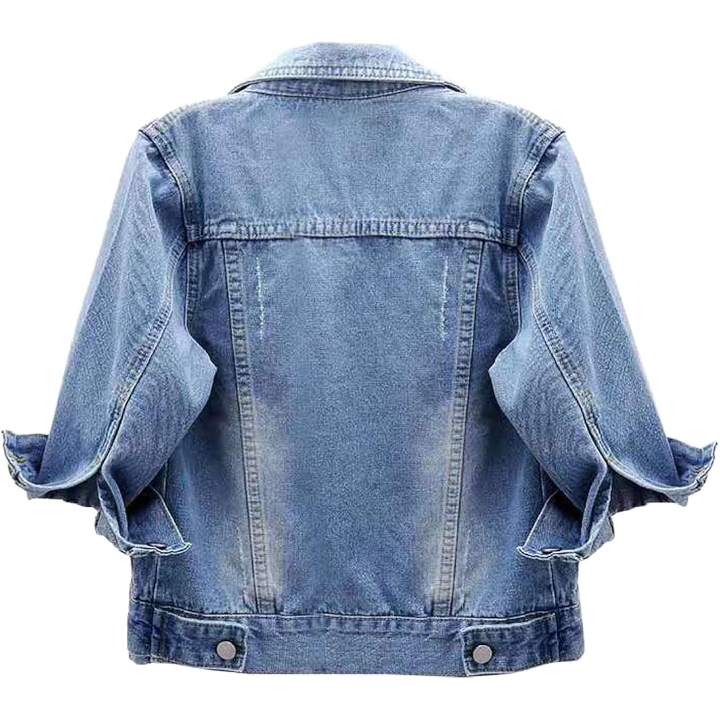 Womens 3/4 Sleeve Short Denim Jacket Lapel Button Down Cropped Trucker Jean Jackets Coats