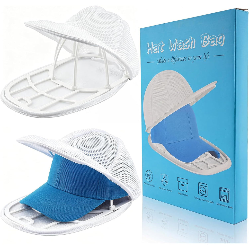 Eiito Hat Washer Cage Hats Cleaner, 4Pcs (2 Cages + 2 Bags) Hat Washer For Baseball Caps For Washing Machine Or Dishwasher, Ball Cap Washers Frame For Flat & Curved Hats, White