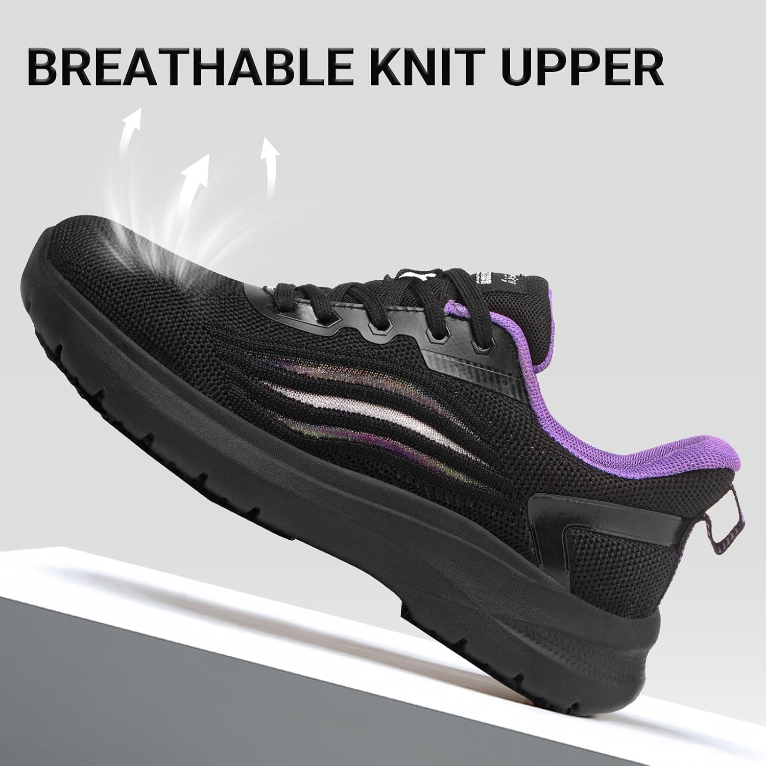 Treesky Black Non Slip Work Shoes For Women, Restaurant & Kitchen Sneakers | Slip Resistant Soles, Lightweight Cushioning, Breathable Knit, Removable Insole, For Nursing, Food Service & Long Shifts