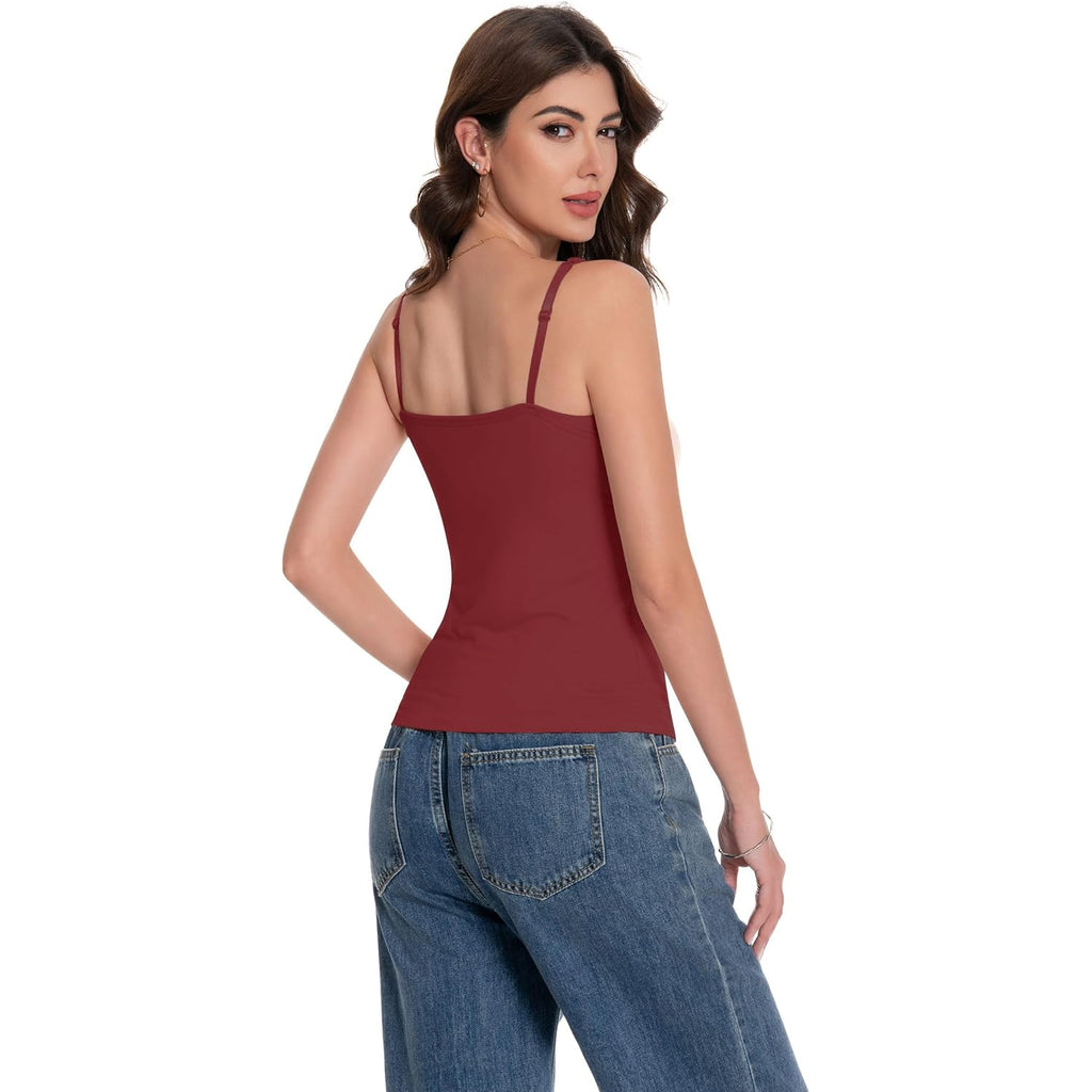 Women Camisole Tank Top - Built-in Bra Adjustable Spaghetti Strap Scoop Neck Padded Casual Basic Cami Shirt