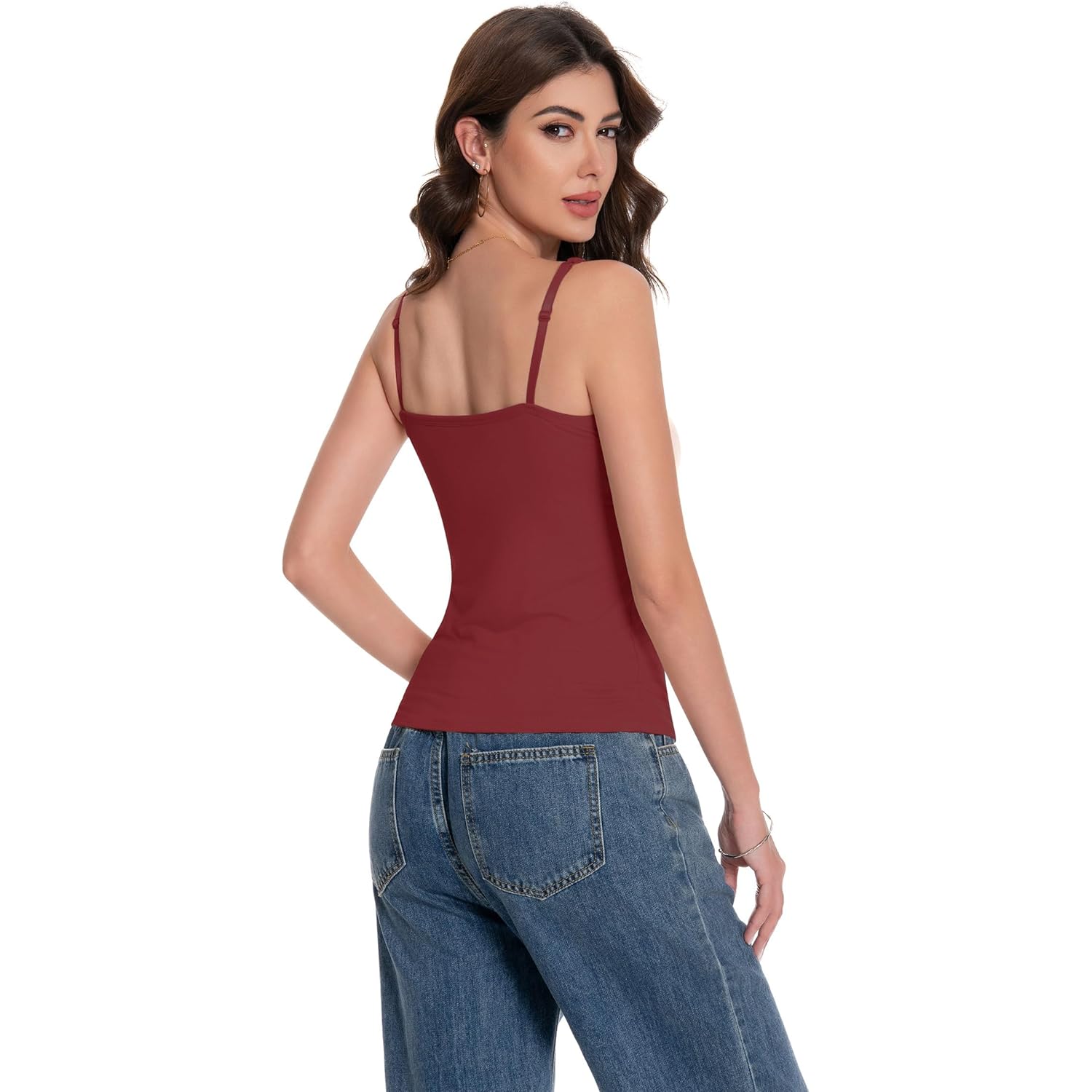 Women Camisole Tank Top - Built-in Bra Adjustable Spaghetti Strap Scoop Neck Padded Casual Basic Cami Shirt