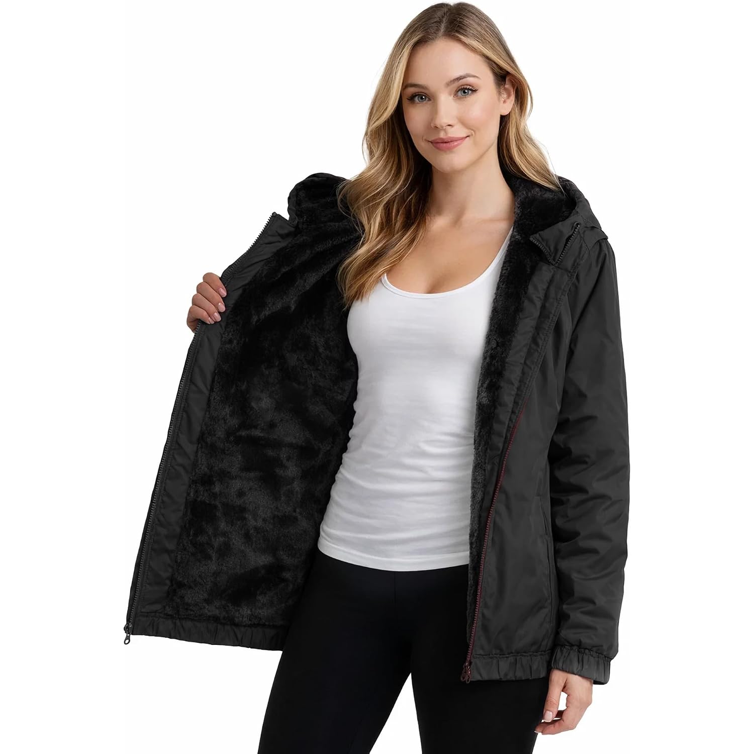 Reebok Womens Rain Coat - Midweight Wind Water Resistant Sherpa Lined Full Zip Up Womens Rain Jacket With Hood And Pockets