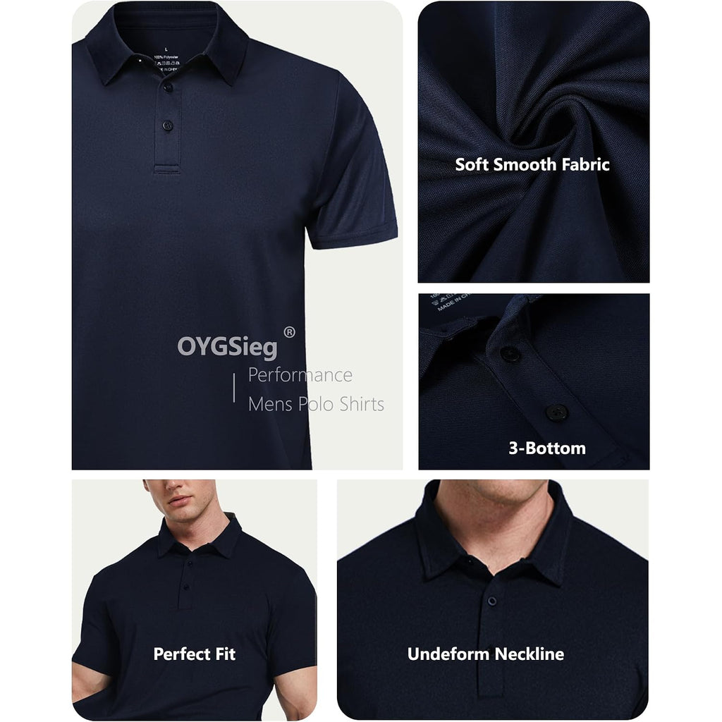 Oygsieg 5 Pack Polo Shirts For Men Quick Dry Short Sleeve T-Shirts Performance Mens Golf Shirts For Work Athletic