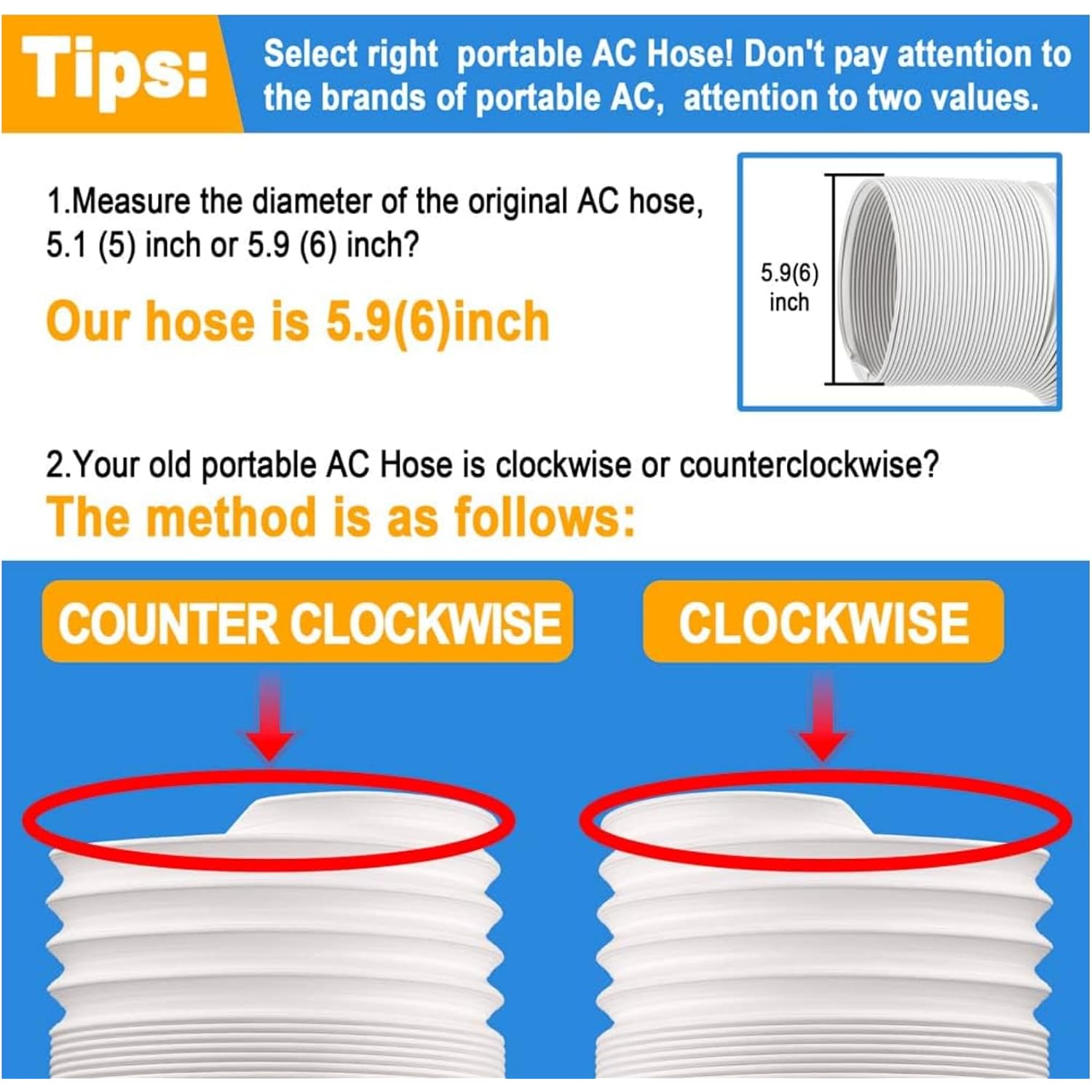 Portable Ac Window Vent Kit, Adjustable Vertical/Horizontal Sliding Window Kit Plate For Ac Unit, Seamless Portable Ac Window Seal With 5.9 Inch Diameter, 59 Inch Length Exhaust Hose