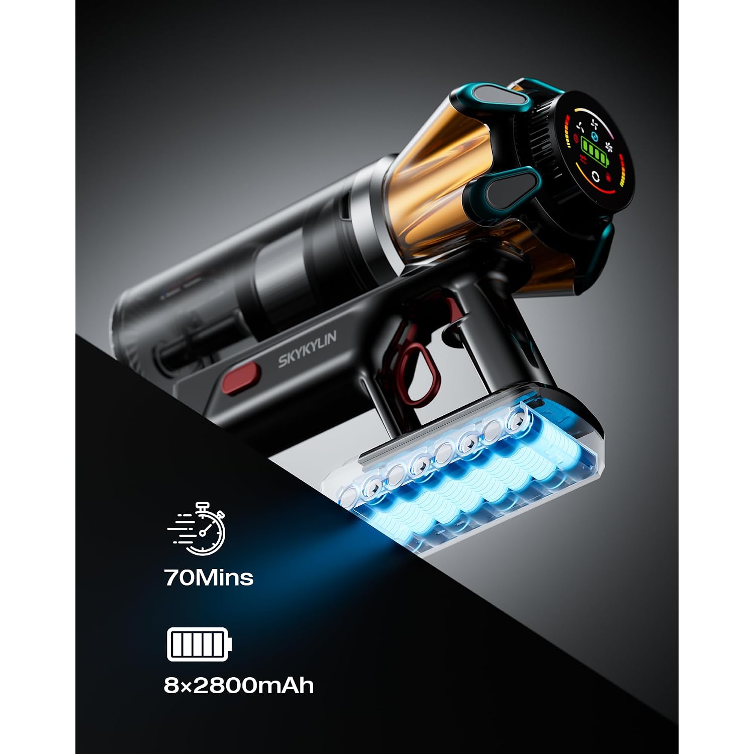 Cordless Vacuum Cleaner, 60Kpa 650W Stick Vacuum With Hurricane Mode, 70-Min Runtime, Anti-Tangle Brush, Self-Standing, Led Display, Cordless Vacuum For Pet Hair, Carpet & Hard Floor, Car
