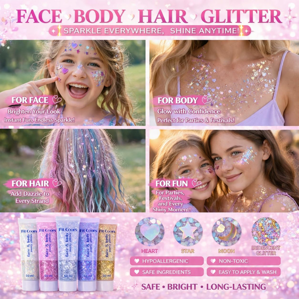Face Body Glitter Gel: 100ml Chunky Sequins Hair Glitter Gel for Singer Concerts Disco Festival Rave Accessories Holographic Cosmetic Laser Mermaid Makeup