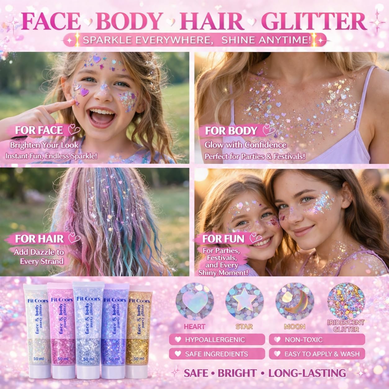 Face Body Glitter Gel: 100ml Chunky Sequins Hair Glitter Gel for Singer Concerts Disco Festival Rave Accessories Holographic Cosmetic Laser Mermaid Makeup