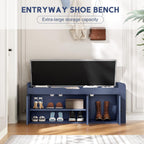 42.6" Storage Bench - Shoe Storage Bench With Side Storage Shelves And 3 Doors, Multifunctional Entryway Bench With Lift Top Cushion, Shoe Bench For Bedroom, Living Room, Entryway, Navy Blue