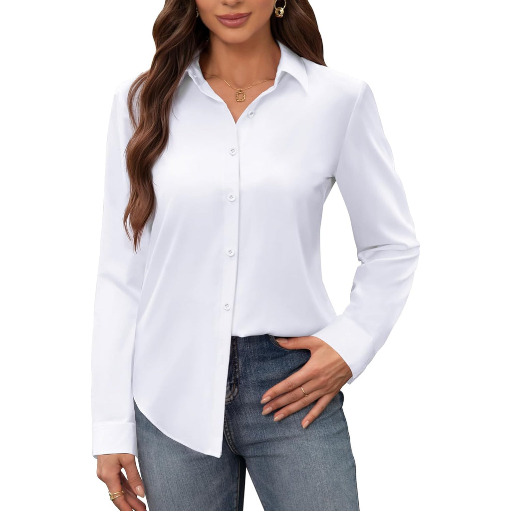 Women's Stain Shield Dress Shirts Wrinkle Free Long Sleeve Shirts Solid Work Business Button Down Shirts