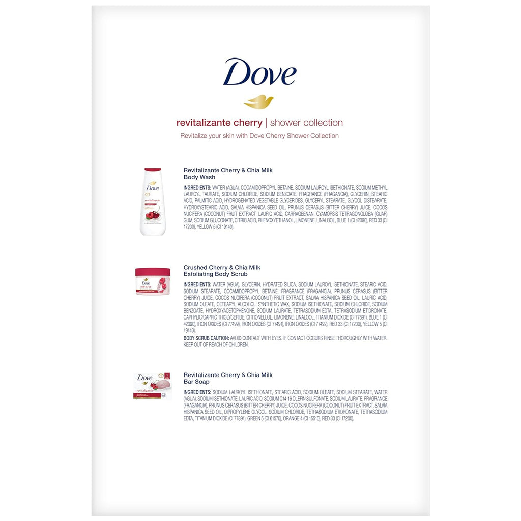 Dove Revitalizing Cherry Collection Gift Set – Fruit And Chia Milk Body Wash, Exfoliating Body Polish + Soap Bar (3 Piece Set)