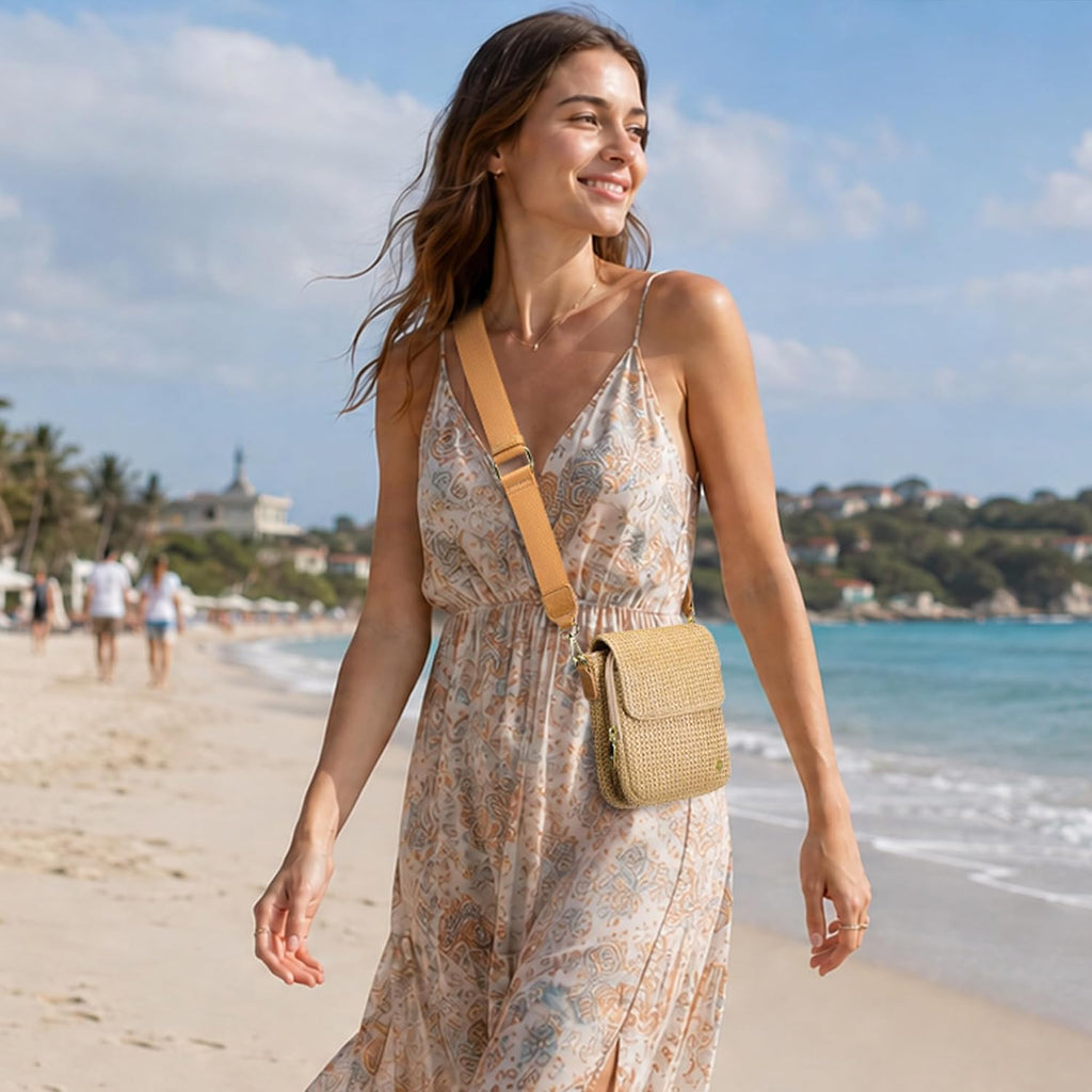 Faux Straw Crossbody Bags For Women Small Summer Purse Rfid Woven Phone Bag Travel Beach Hawaiian Essentials Gifts