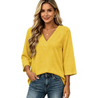 3/4 Length Sleeve Womens Tops Boho Trendy V Neck Shirts Blouses Dressy Casual Loose Fit Outfits Fashion