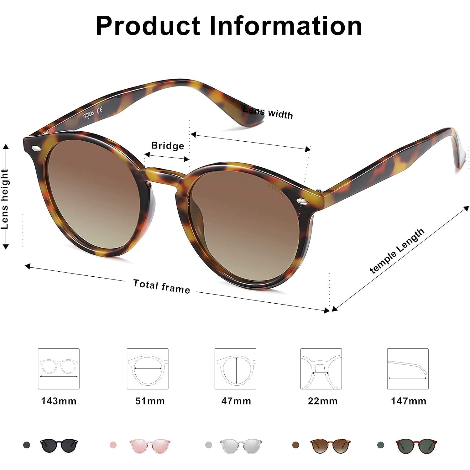SOJOS Retro Round Polarized Sunglasses for Women Men Classic Vintage Sunnies SJ2069 Amber Tortoise/Brown
