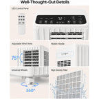 8,000 Btu Portable Air Conditioners, Cools Room Up To 350 Sq.Ft, 4-In-1 Ac Unit With Dehumidifier & Fan Mode, Remote Control, Ultra-Quiet 50Db, White & Black, Easy Window Kit