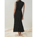 Milumia Women'S Polka Dots Maxi Tank Dress Vintage Mock Neck Sleeveless Elegant Long Dresses