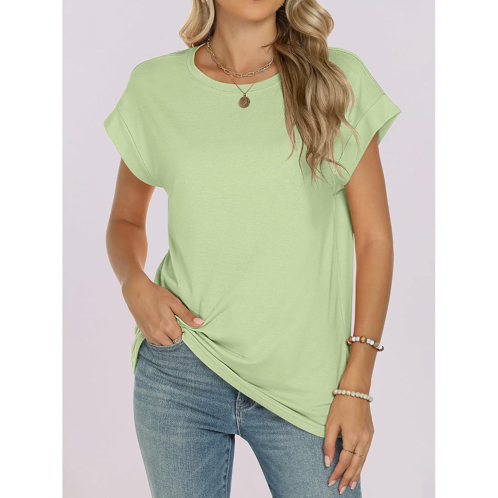Anrabess Womens Tops Summer Cap Sleeve Basic Tee Shirts 2026 Trendy Loose Fit Casual Dressy Business Work Tshirts Clothes