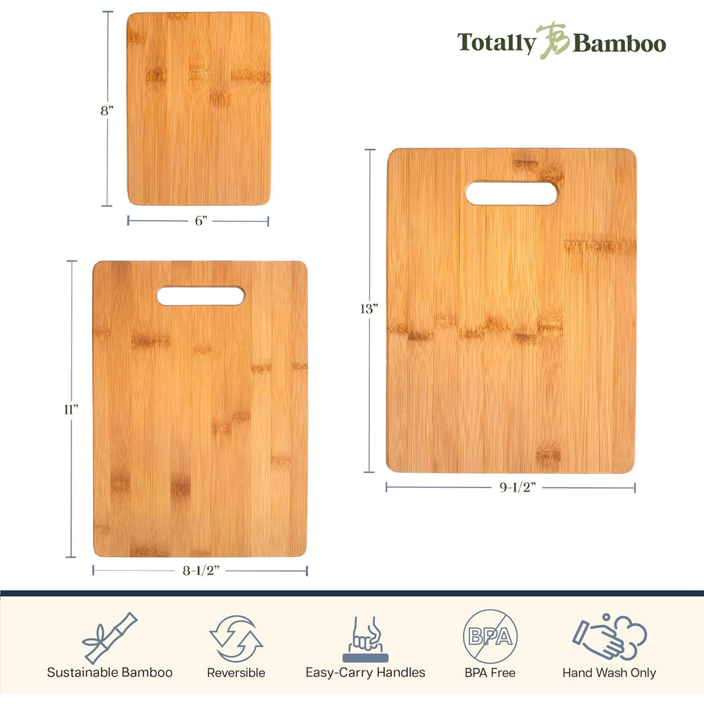 Totally Bamboo 3-Piece Bamboo Cutting Board Set, Wood Cutting Boards for Kitchen, Reversible Chopping Boards in Small, Medium, and Large Sizes