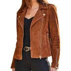 Women'S Suede Leather Jacket Genuine Leather Western Fashion Jackets Brown Vintage Retro Style #01