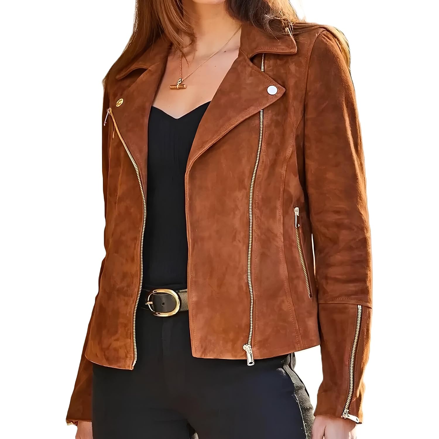 Women'S Suede Leather Jacket Genuine Leather Western Fashion Jackets Brown Vintage Retro Style #01