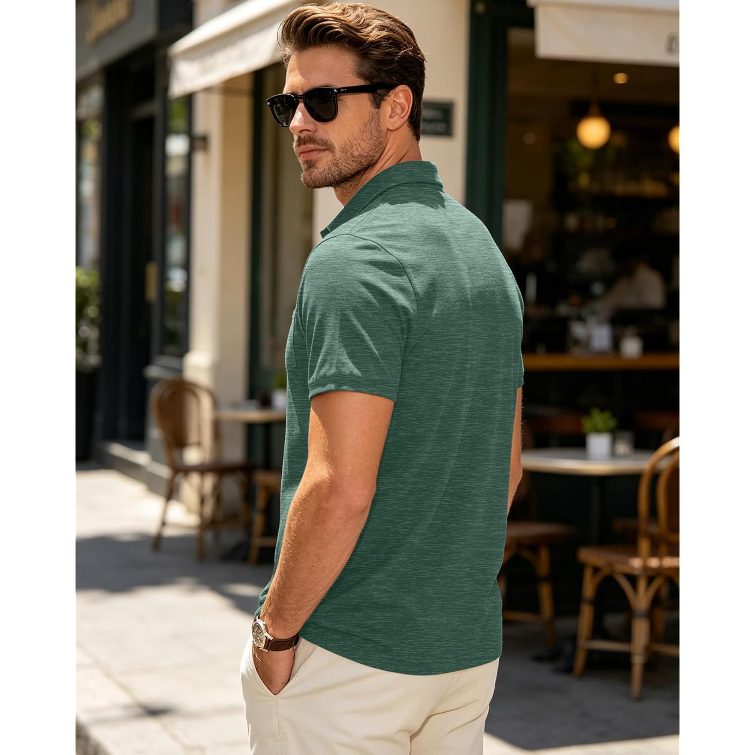 Mens Short Sleeve Polo Shirts Collared Business Casual Polo T Shirts With Pocket