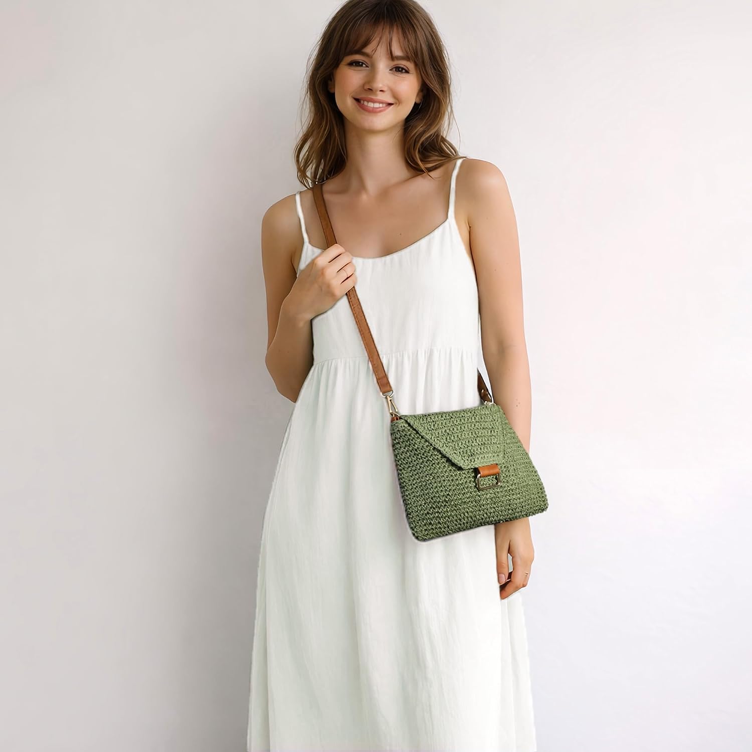 Eiyye Straw Crossbody Purse For Women Handwoven Shoulder Bag Green